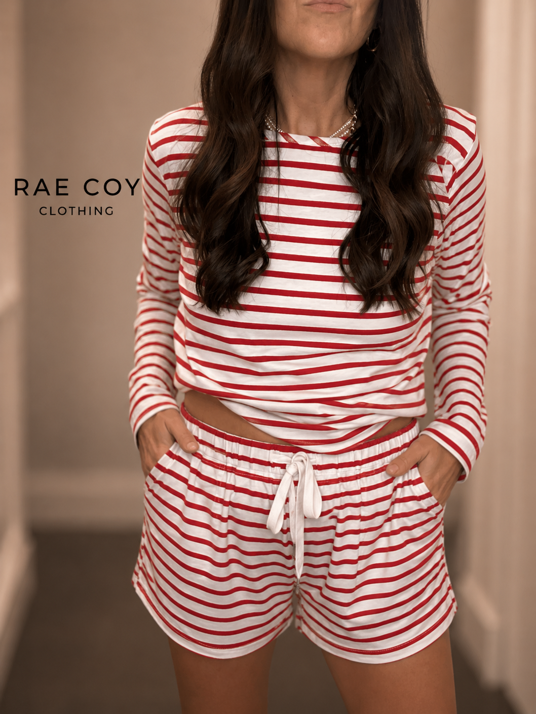 Red Stripe Cotton Lounge Set