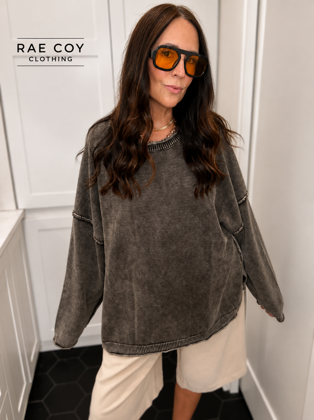 Roll Hem 100% Cotton Sweater - Brown