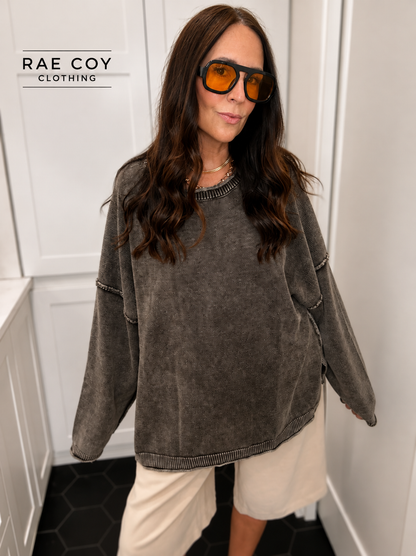 Roll Hem 100% Cotton Sweater - Brown