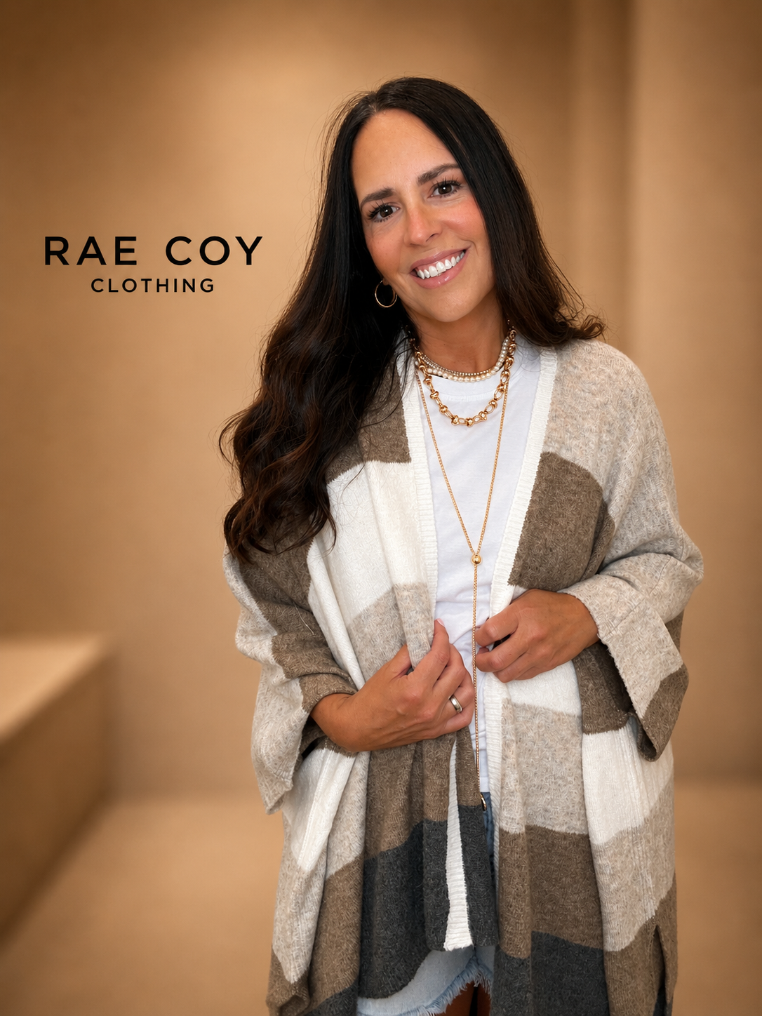 Neutral Stripe Oversized Poncho Cardigan