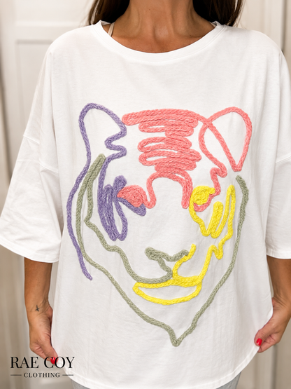 Oversized Leopard Yarn Detail Tee