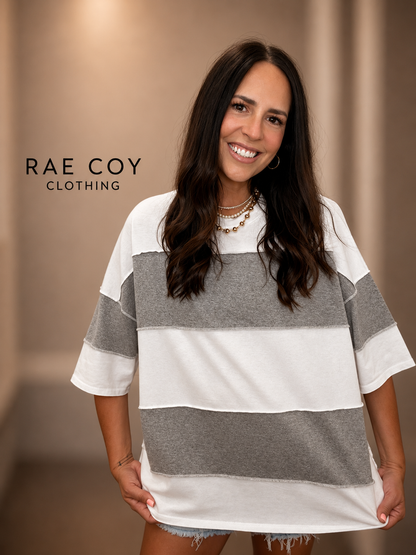 Oversized Color Block Gray White Tee