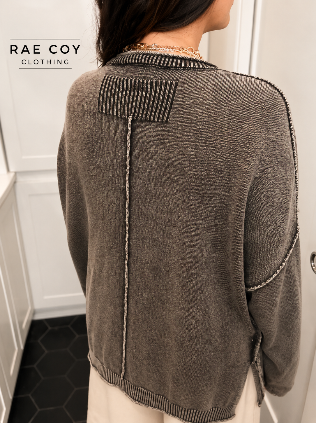 Roll Hem 100% Cotton Sweater - Brown