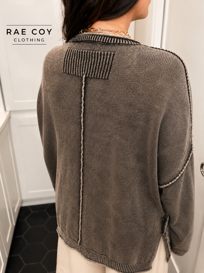 Roll Hem 100% Cotton Sweater - Brown