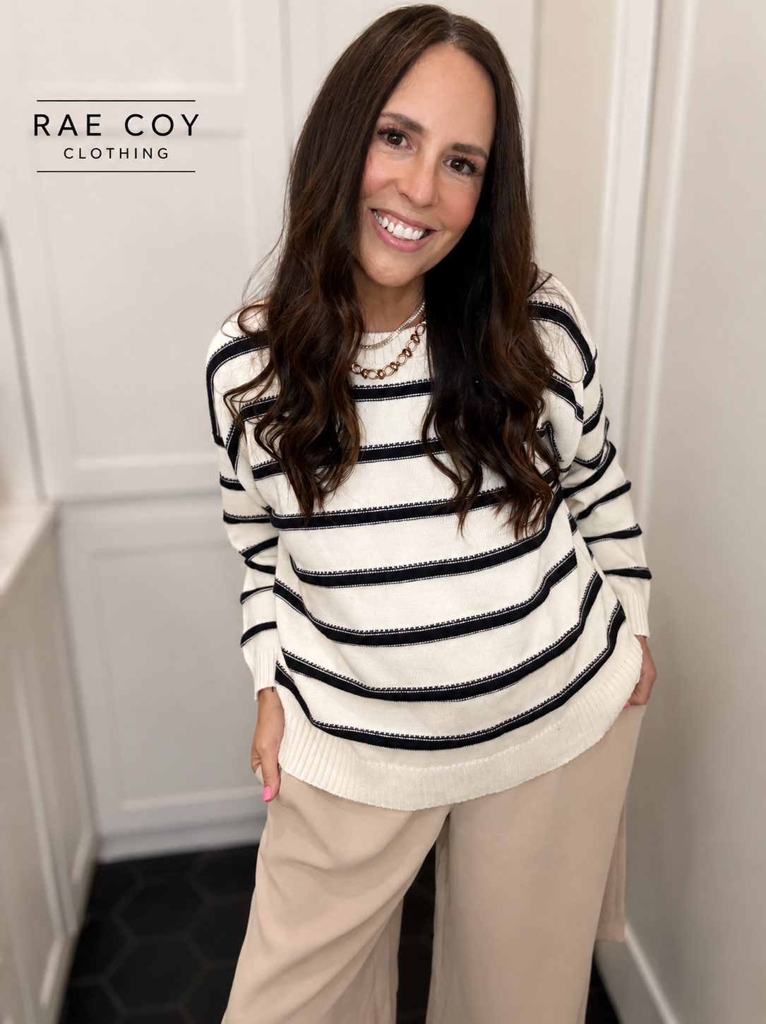 Navy Cream Stripe Sweater