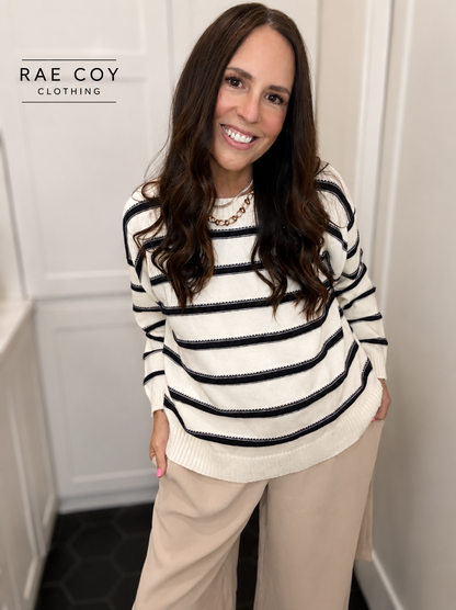 Navy Cream Stripe Sweater