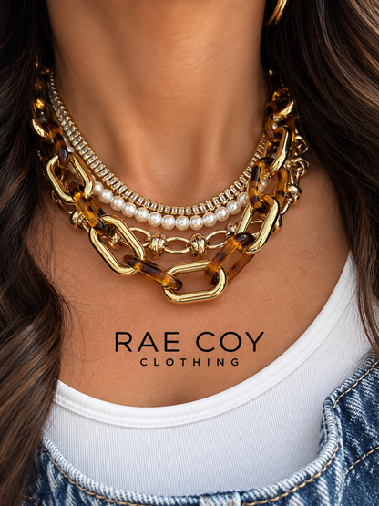 Acrylic Cheetah Gold Chainlink Necklace - Non Metal - Final Sale