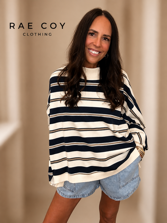Navy and Khaki French Terry Mockneck
