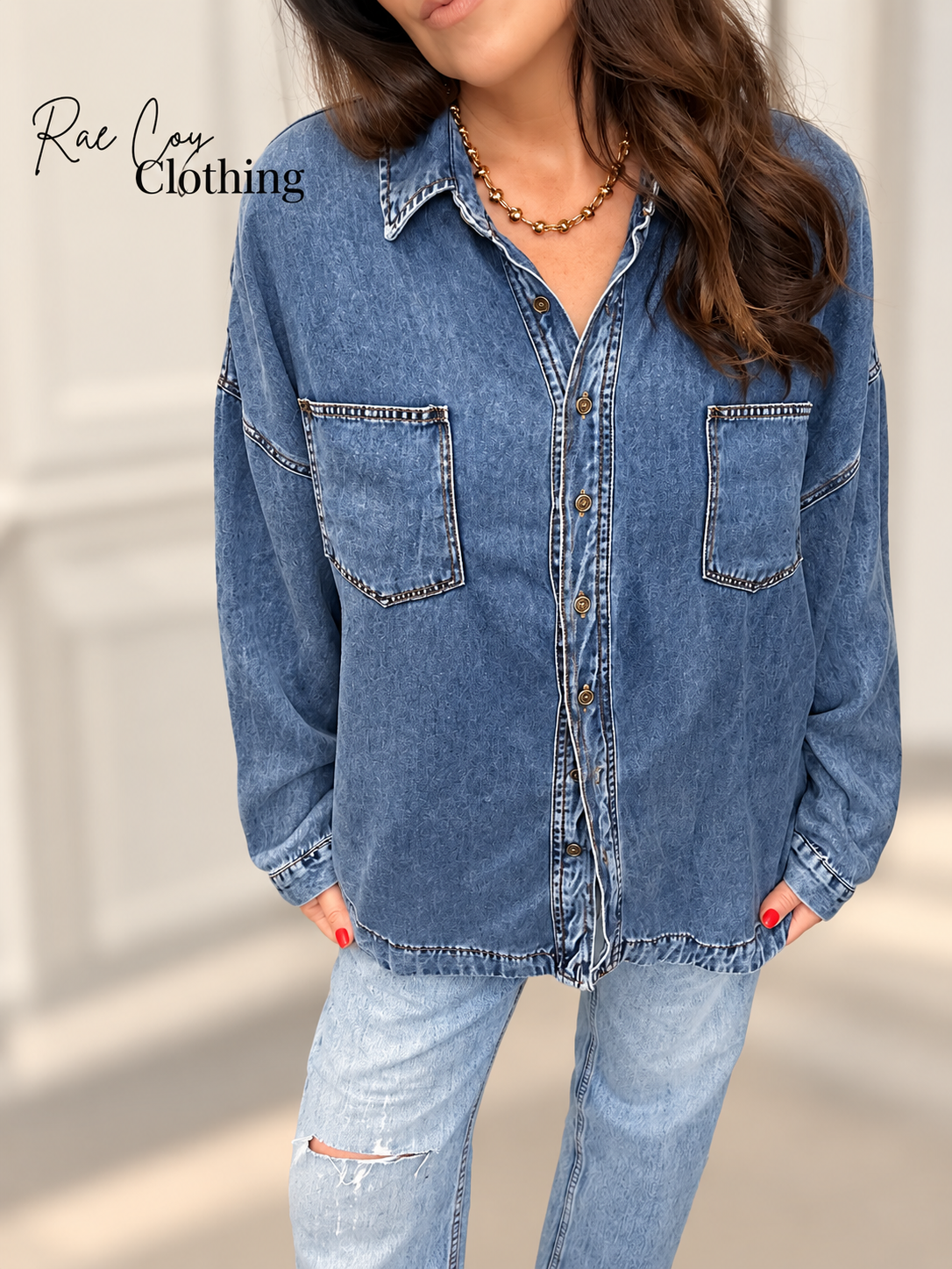Soft Longsleeve Denim Button Down Shirt S-3X