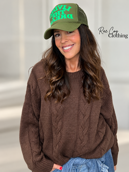 Chocolate - Oversized Cableknit Sweater