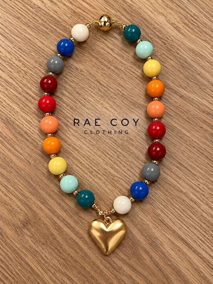 Multi Color Bubble Bead Heart Necklace With Magnetic Closure - Final Sale