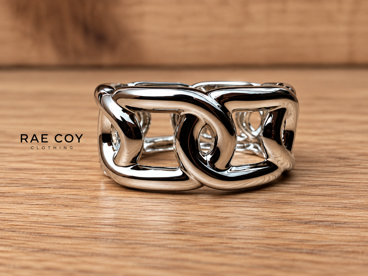 Silver Oversized Chainlink Hinged Bangle Bracelet - Final Sale
