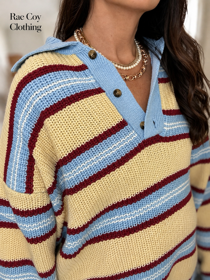 Henley Striped Sweater