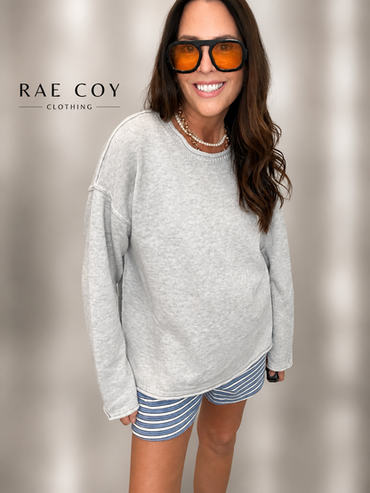 Roll Neck Hem Sweater - Gray