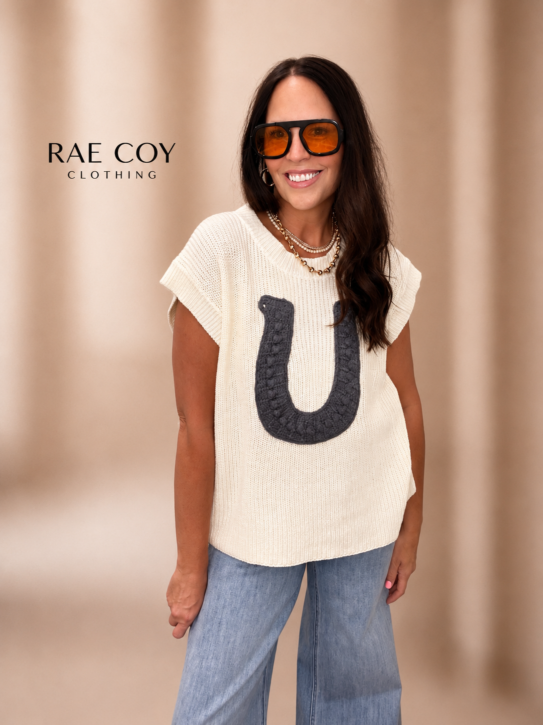 Oversized Horseshoe Cotton Sweater Vest
