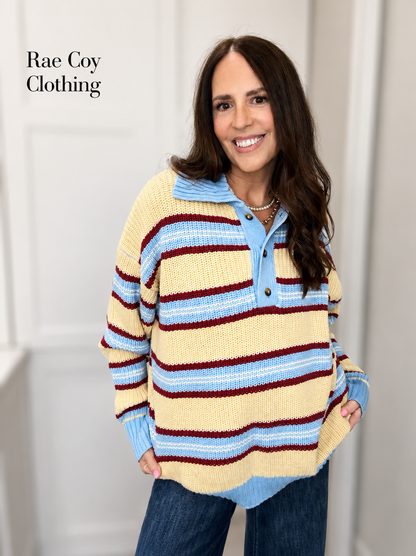 Henley Striped Sweater