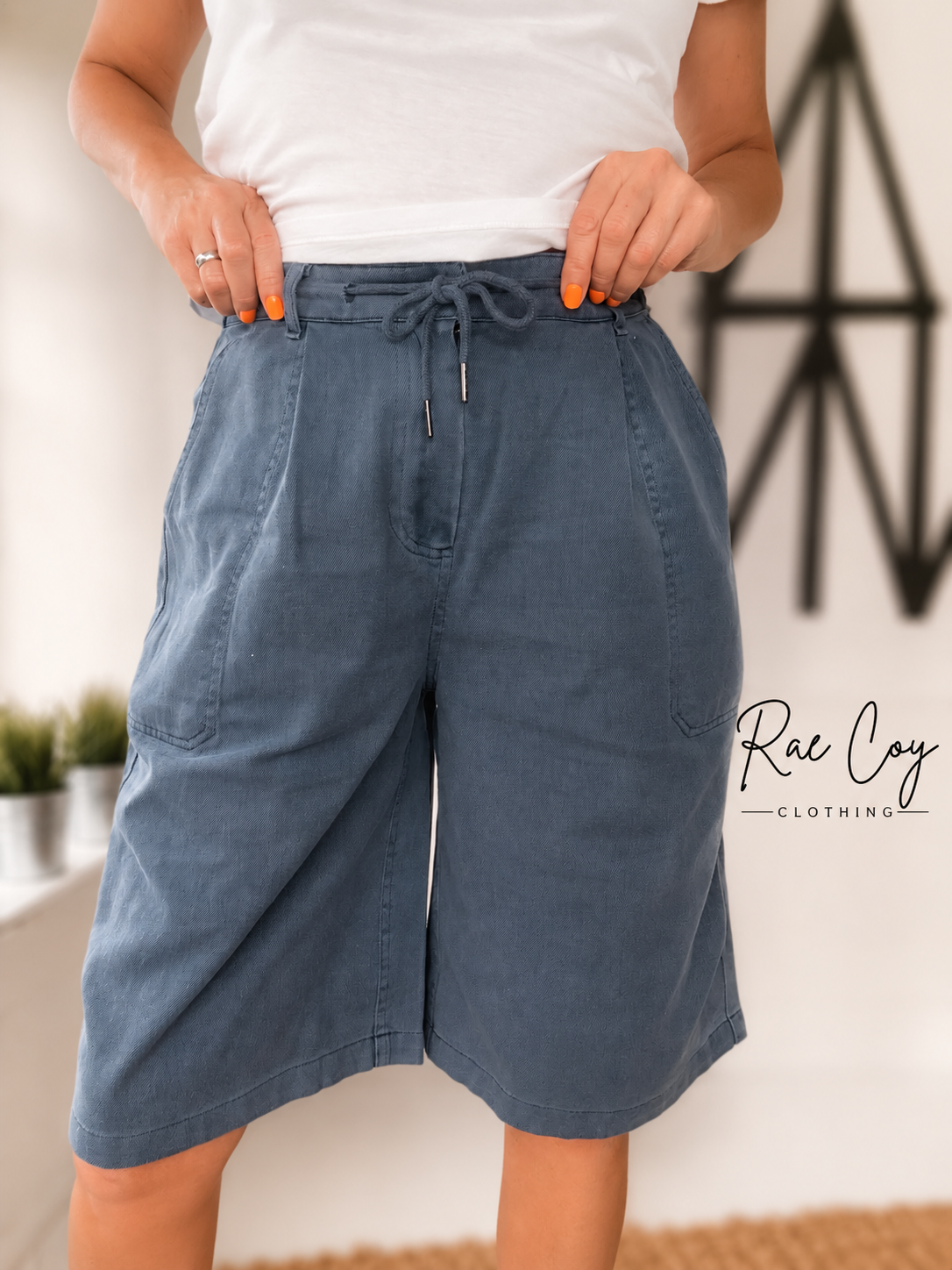 Navy Cotton Drawstring Jorts