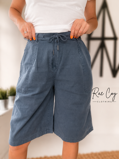 Navy Cotton Drawstring Jorts