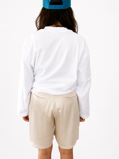 Champagne Coast Satin Bermuda Shorts