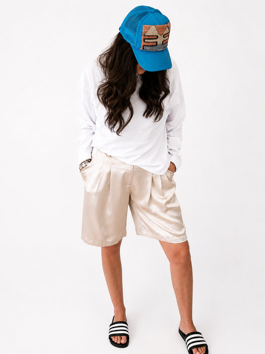 Champagne Coast Satin Bermuda Shorts
