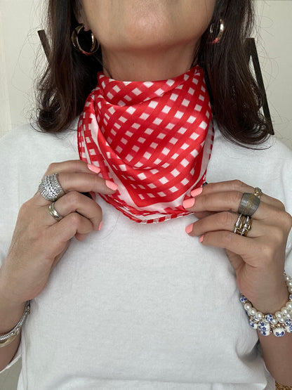 Red gingham silky feel scarf