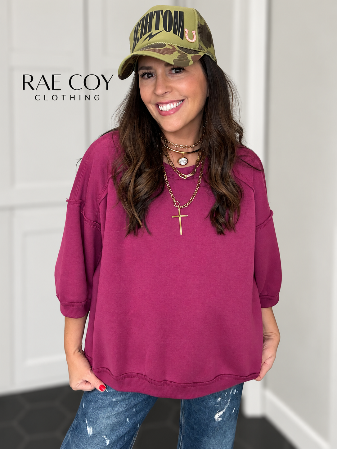 Raglan Short Sleeve Sweatshirt - Purple