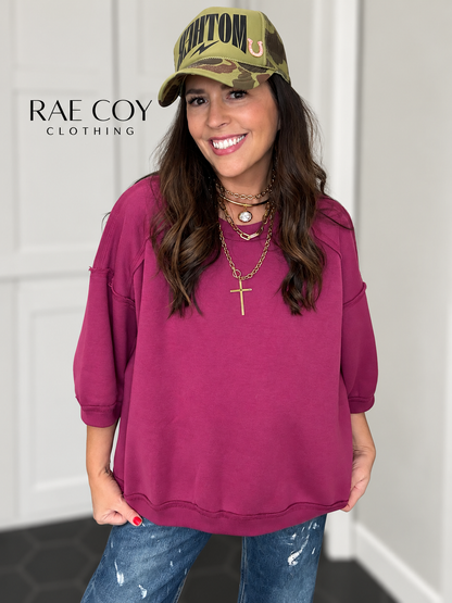 Raglan Short Sleeve Sweatshirt - Purple