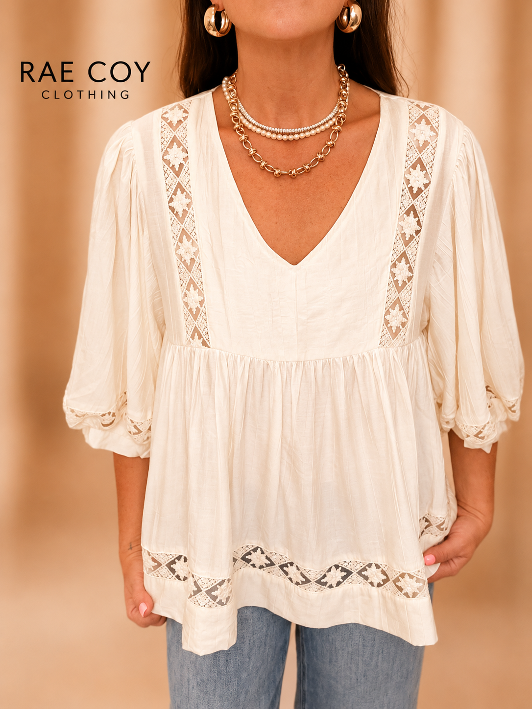 Lace Detail Babydoll Blouse