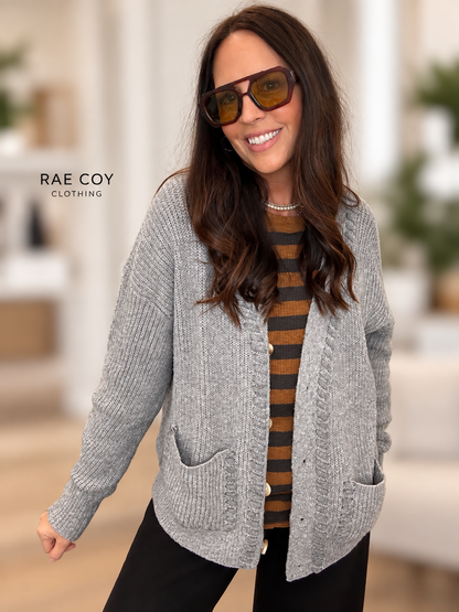Grey Butter Soft Braided Detail Cardigan