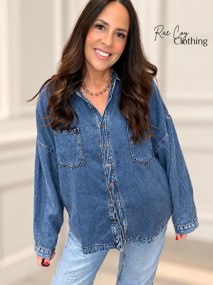 Soft Longsleeve Denim Button Down Shirt S-3X