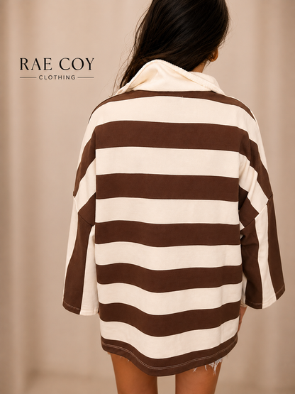 Brown and Cream Oversized Rugby Top