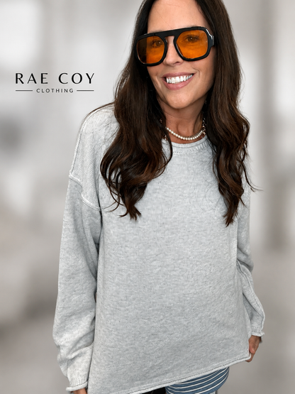 Roll Neck Hem Sweater - Gray