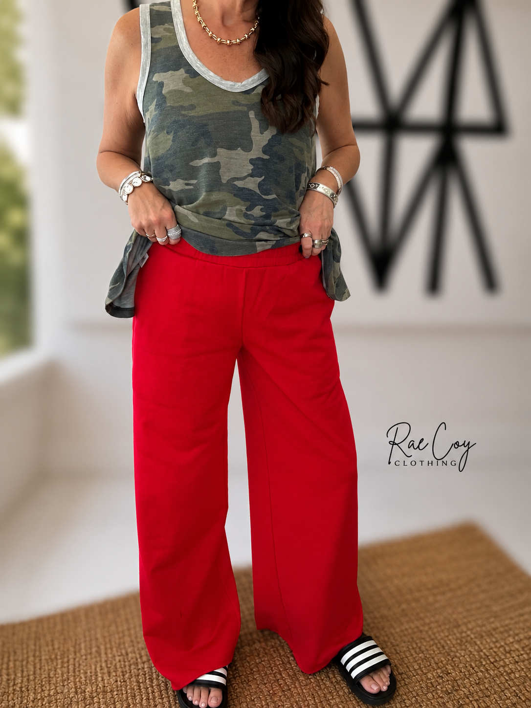 Everyday French Terry Wide Leg Pants - Red