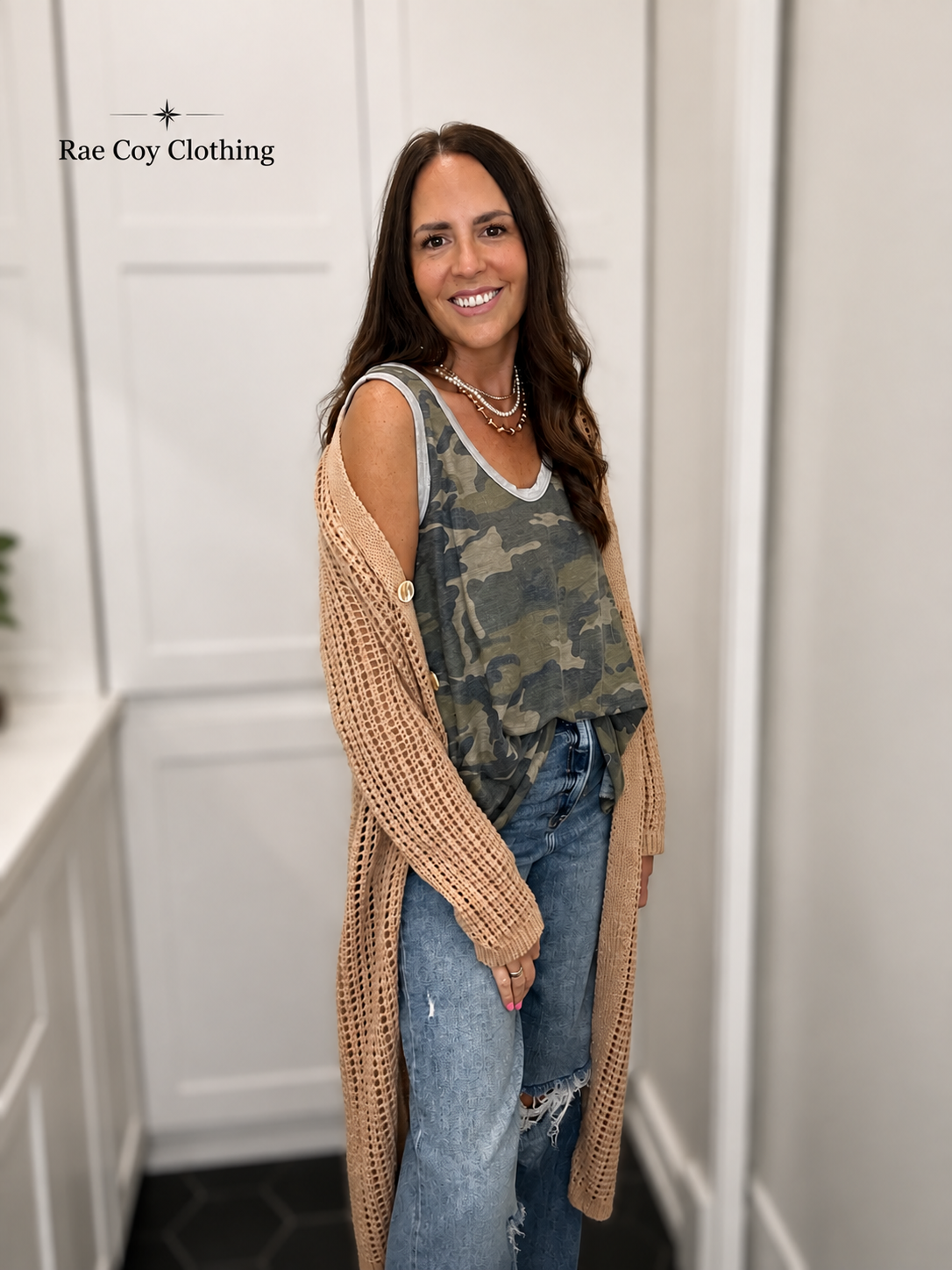 Open Knit Taupe Duster