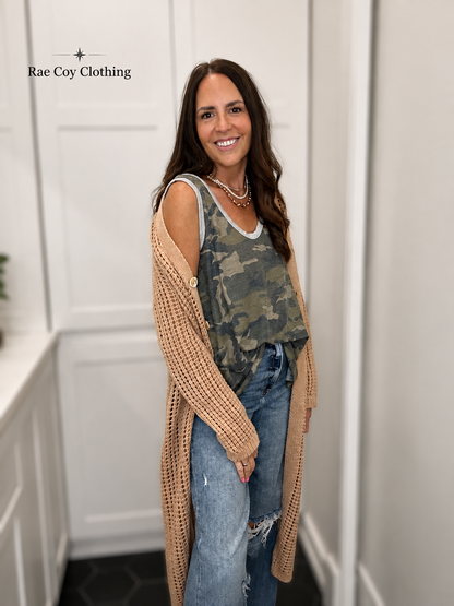 Open Knit Taupe Duster