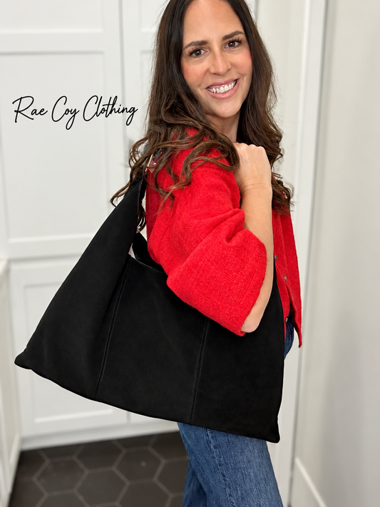 Genuine Suede Leather Hobo Bag Black - Final Sale