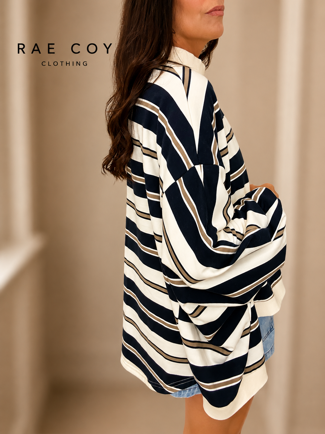 Navy and Khaki French Terry Mockneck