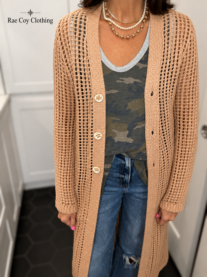 Open Knit Taupe Duster