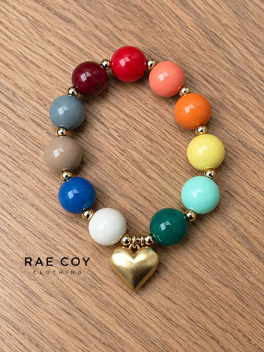 Multi Color Bubble Bead Gold Heart Bracelet - Final Sale
