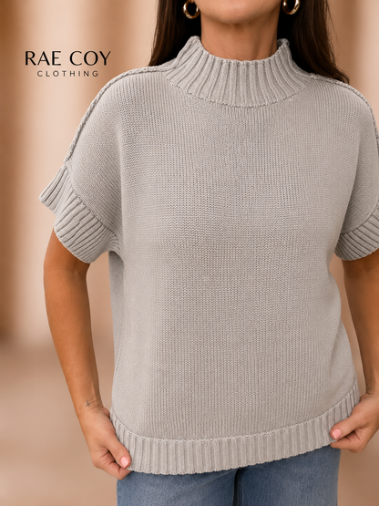 Gray Mineral Washed Mockneck Cotton Sweater