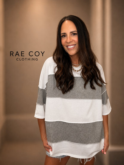 Oversized Color Block Gray White Tee