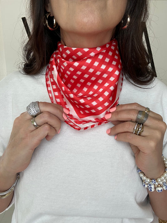 Red gingham silky feel scarf