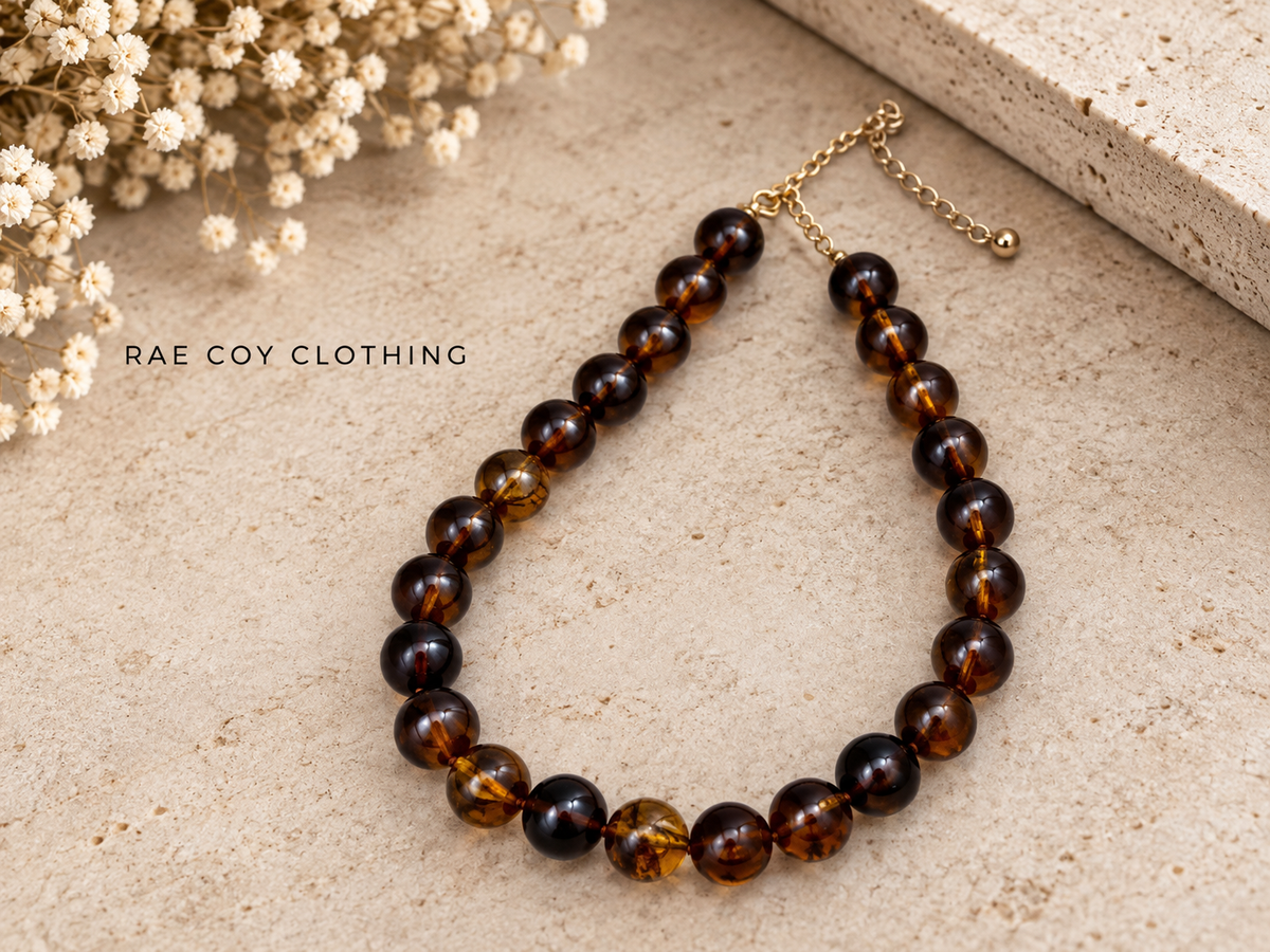 Large Tortoise Shell Beaded Necklace - Final Sale