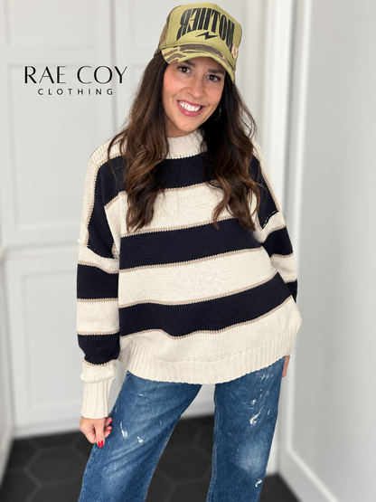 Black and Taupe Large Stripe Sweater