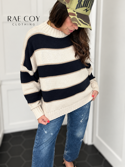 Black and Taupe Large Stripe Sweater