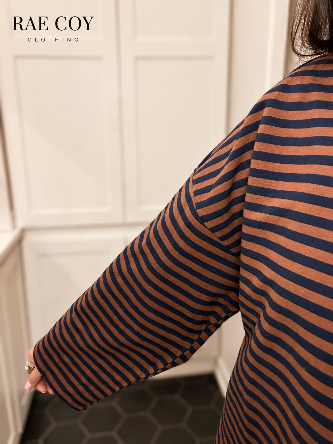 Brown & Navy Stripe French Terry Top