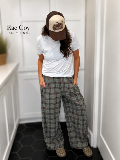 Plaid Cotton Gauze Pants - Green