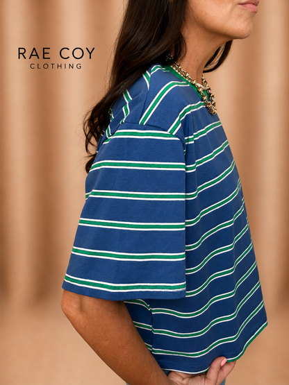 90s Blue Stripe Top