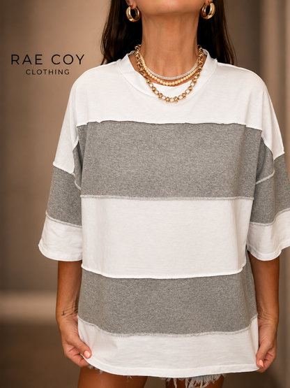 Oversized Color Block Gray White Tee