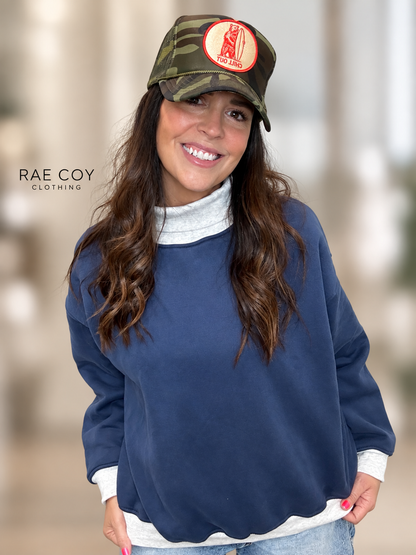 Layered Turtleneck Sweatshirt- Navy or Green